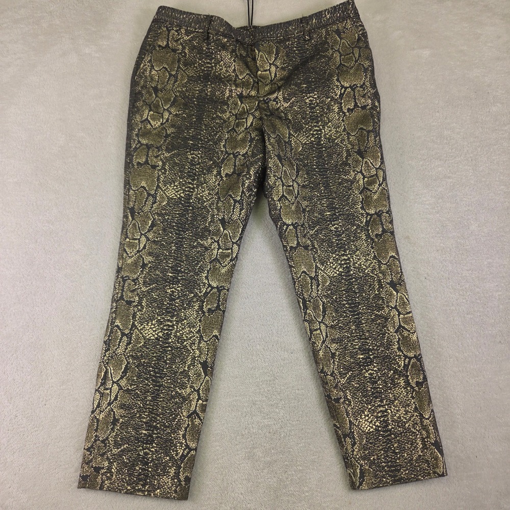 Worthington Womens Gold Metallic Snakeskin Ankle Pants Size 14 Jacquard Trousers
